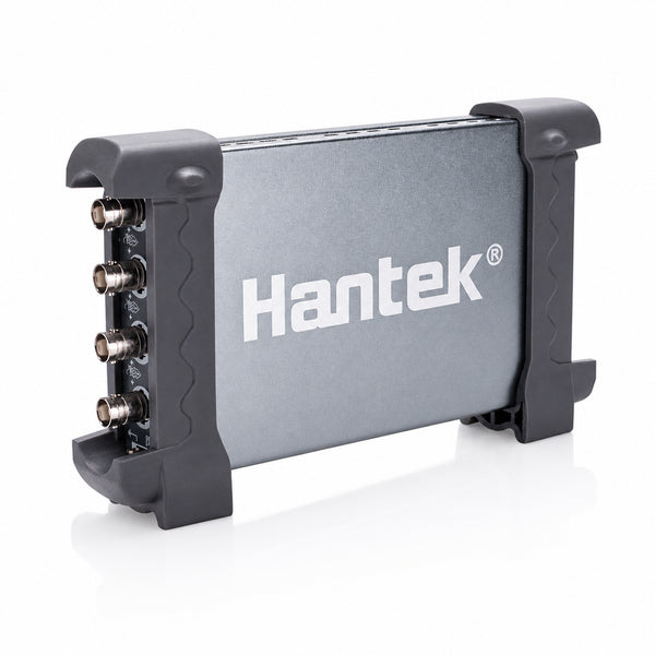 Hantek6004BC Series four-channel PC USB oscilloscope with anodized aluminum enclosure and four BNC inputs shown from the left.