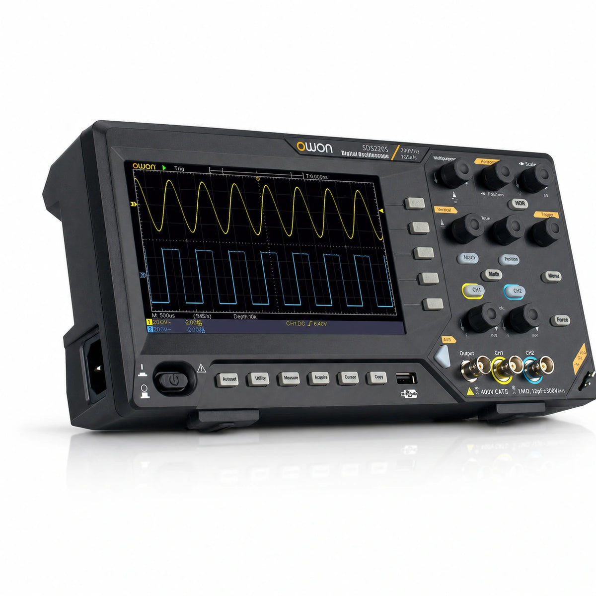OWON SDS220S 200MHz oscilloscope with dual-channel 1GSa/s sampling