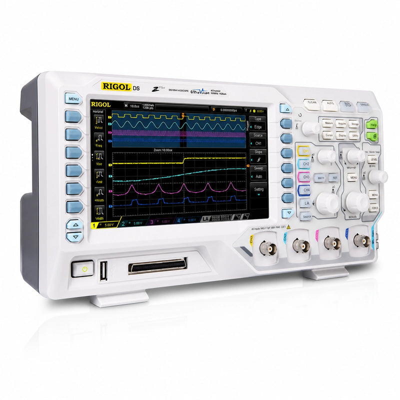 RIGOL DS1104Z Plus 100 MHz oscilloscope displaying four waveforms