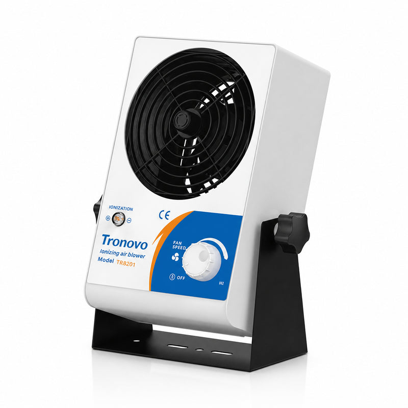 TRONOVO DF721 desktop AC ionizing air blower with adjustable fan speed and metal mounting stand for ESD workstations`
- Alternative 1: `TRONOVO DF721 benchtop ionizing fan for neutralizing static charge in electronics assembly areas
